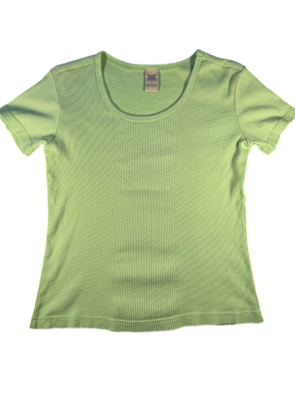 Vintage Y2K High Sierra Green Ribbed Baby Tee Womens Medium 100% Cotton